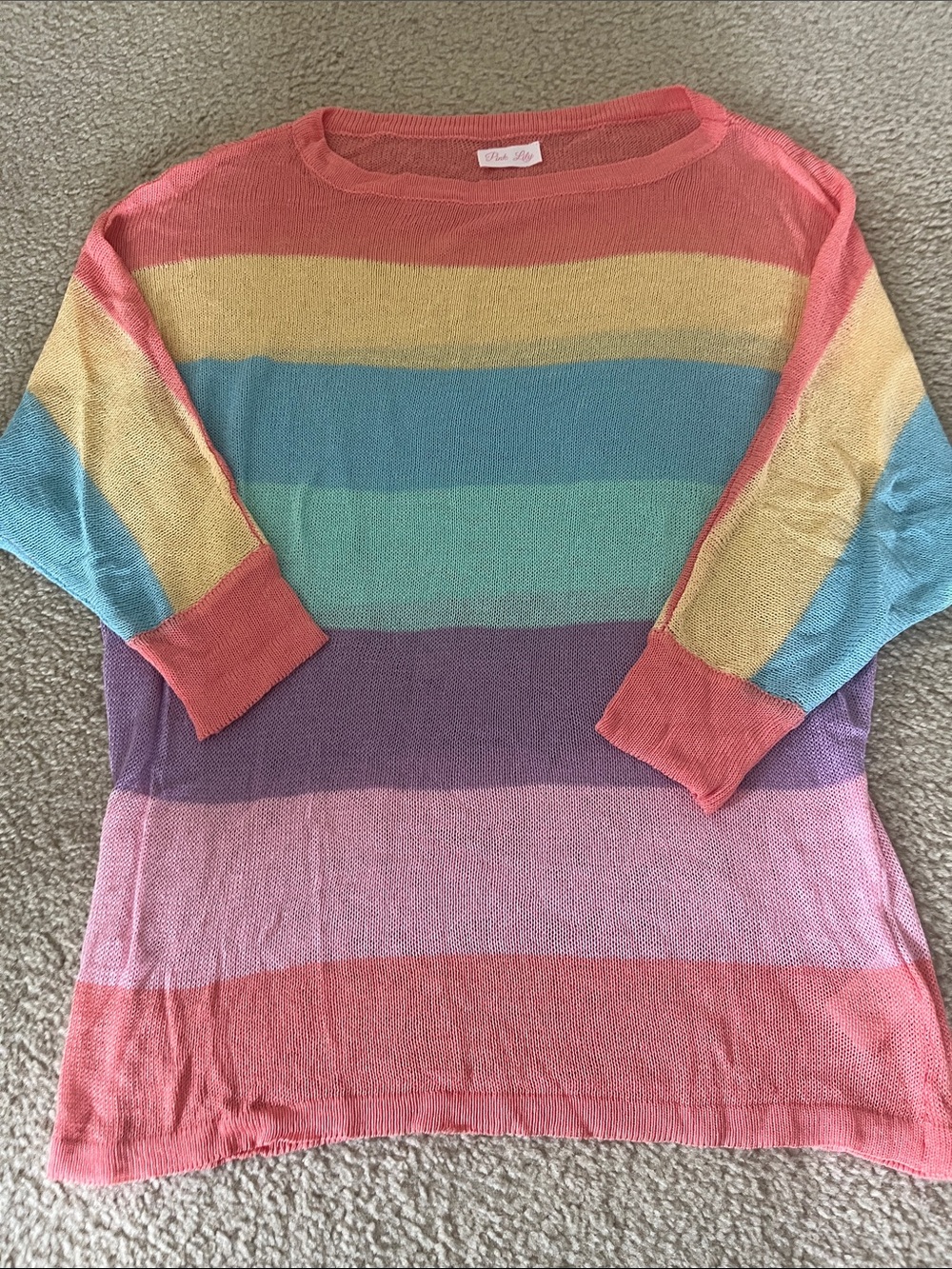 Pastel Rainbow Stripe Lightweight Sweater - Coral Pink